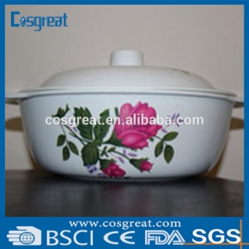 round melamine white disposable serving bowl with lid and handle