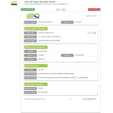 Dados de importação de acetato de etileno vinil na Índia