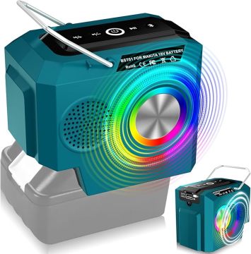 Portable Wireless Speaker for Makita 18V Battery - 10W Speaker for Jobsite, Camping, and Parties with USB Output