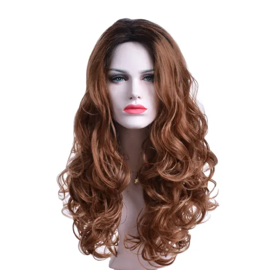 Wholesale  heat resistant long body wave mix brown  synthetic wigs for women