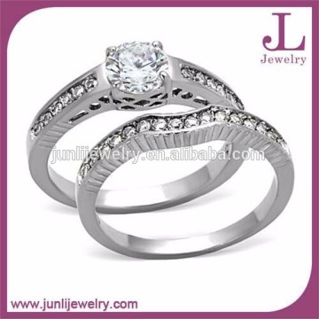 2PCS Silver Stainless Steel Princess Cut Ring Set Cubic Zircon Diamond Ring