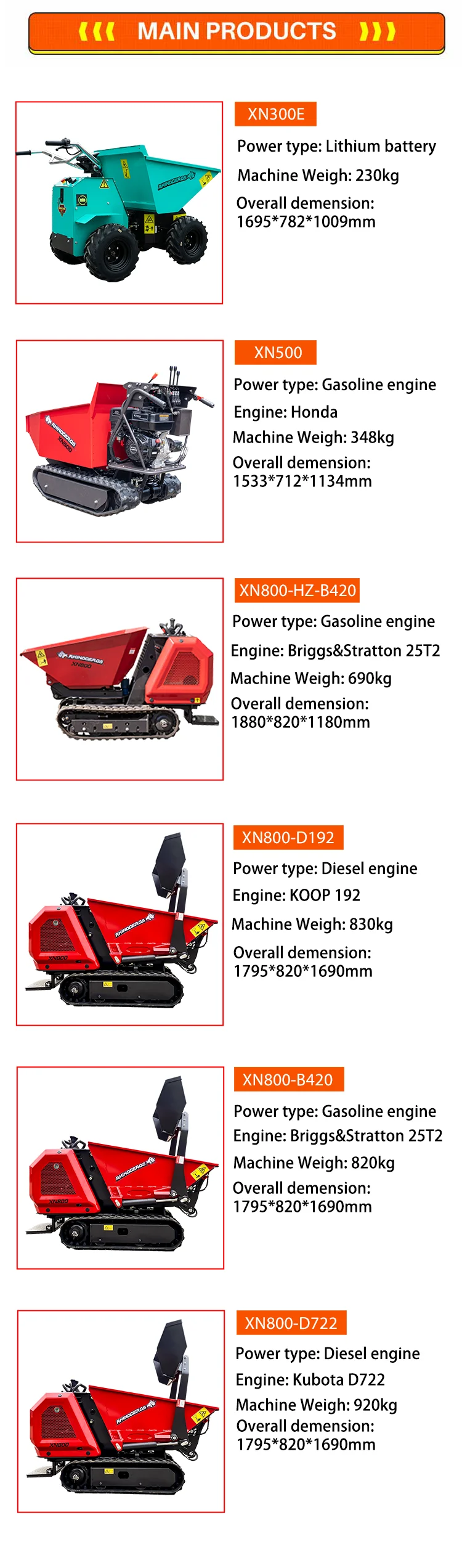 800kg load mini dumper truck