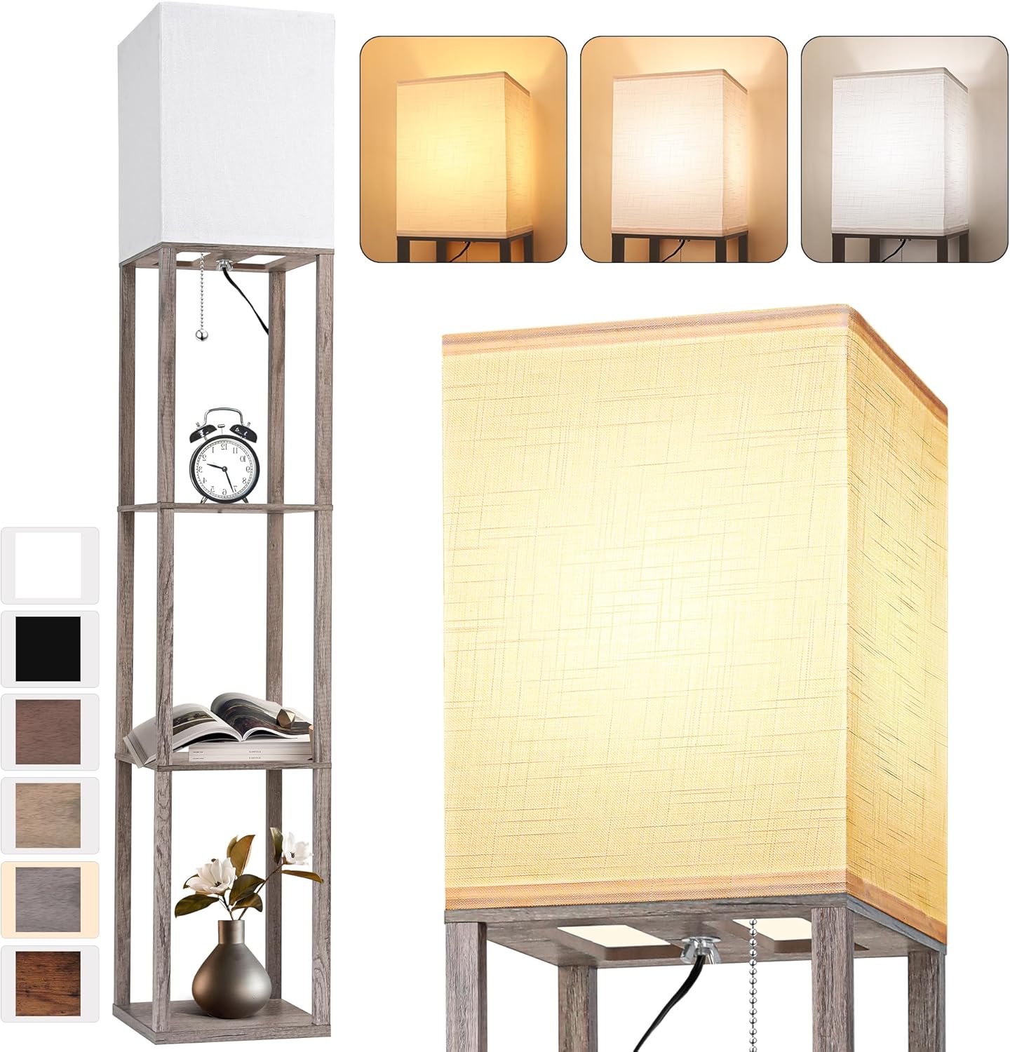 Shelf floor lamp fabric shade