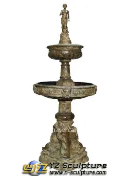 Antique Bronze Tiers Fountain Sculpture With a Statue