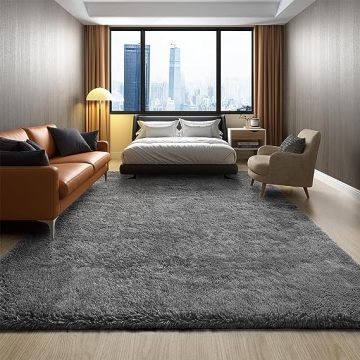 Fluffy Faux Rabbit Fur Carpet: Solid Color Bedroom Carpet & Shaggy Rugs for Living Room