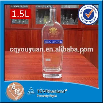 empty flat rectangle 1.5 liter high quality fint glass sealable glass bottles for liquor