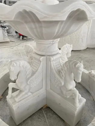 Multi-Tiered White Marble Pegasus Sculpture Fountain