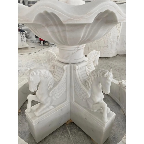 Multi-Tiered White Marble Pegasus Sculpture Fountain
