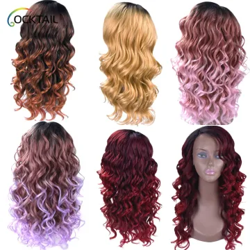 natural hairline cheap heat resistant ombre color long curly synthetic hair lace front wig