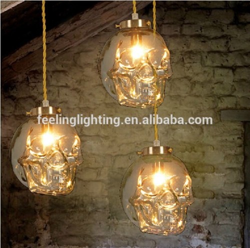 Modern fashion style creative transparent Skull glass pendant light head light made in china