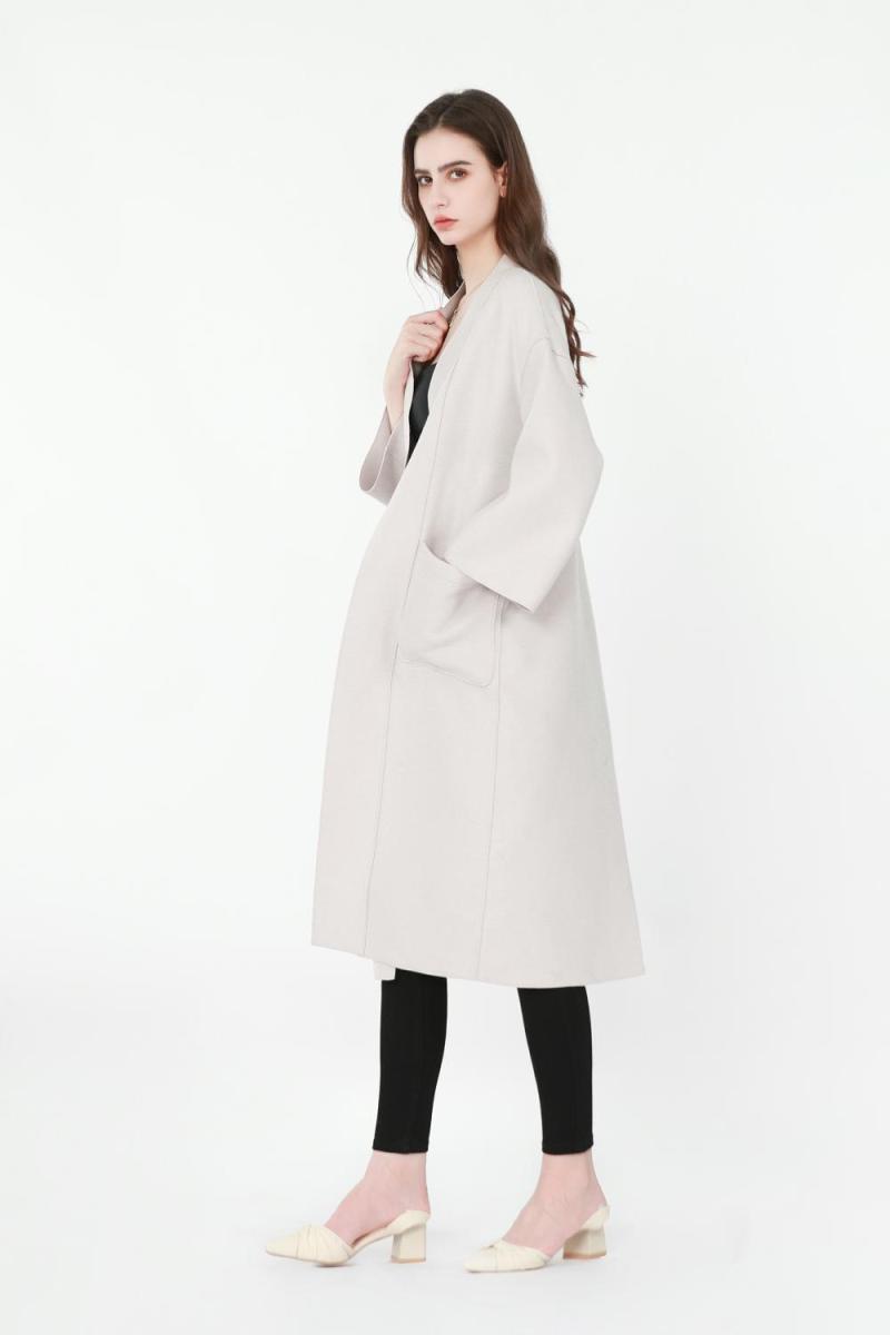 Three-quarter Sleeves Cardigan-style Woolen Coat