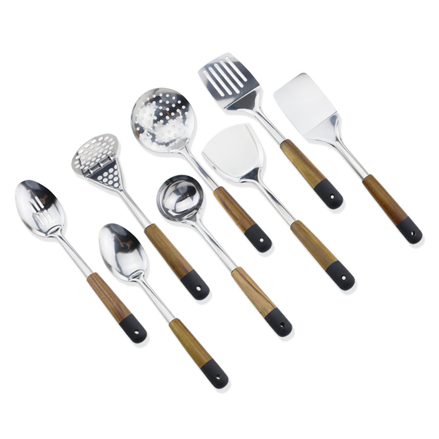 8PCS Stainless Steel Wood Handle Utensils Set