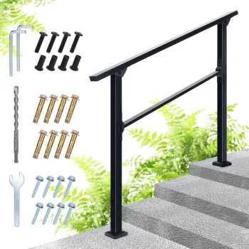 HILLMASTER Outdoor Stair Railing Kit - 2 Steps, Black, for Concrete Steps