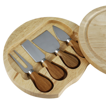 RUBBER WOOD CHEESE BOARD AND KNIFE SET