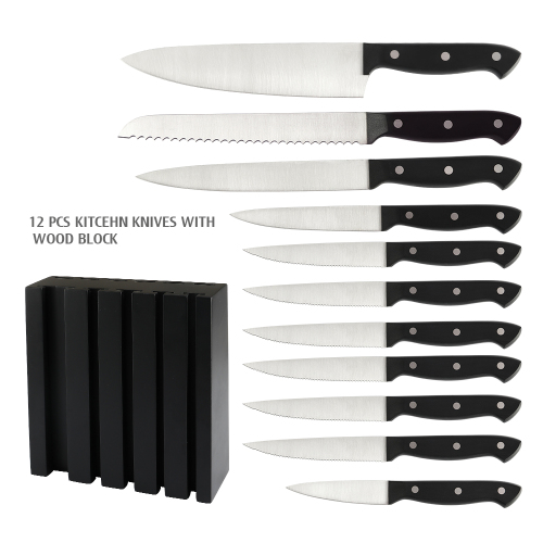 COUTEAU KITCEHN 12 PCS AVEC BLOC DE BOIS DE HÊTRE