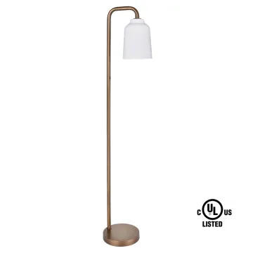 UL Listed Brushed Bronze Floor Lamp with Bell Shaped Acrylic Shade - Perfect for Country Inn Hotel Guest Rooms