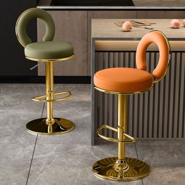Gold Velvet Leather Luxury Bar Stool for Kitchen and Bar Tables