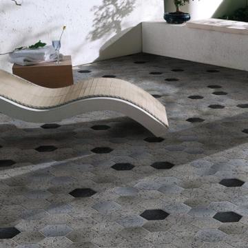 Hexagonal shaped wall and floor decorated porcelain mosaic tiles