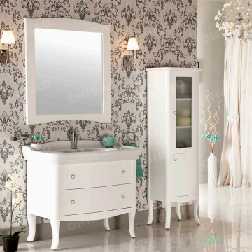 Floor-Mounted Vintage Bathroom Vanity Cabinet with Ceramic Wash Basin and Storage