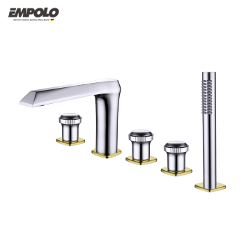 Deck Mounted 5 Hole Bathtub Shower Mixer Set with Long Spout
