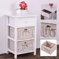 Wicker Basket White Nightstand 3 Tiers 1 Drawer