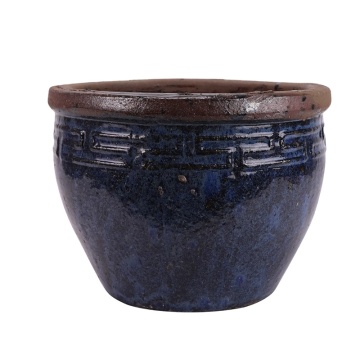 Jingdezhen Porcelain Antique Dark Blue Carved Flower Pot - RXCH03-A-04-A