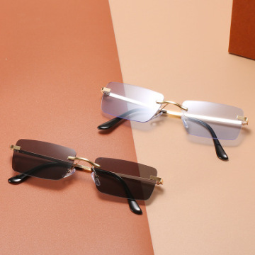Trendy Vintage Rimless Rectangle Sunglasses for Women - 2021 Fashion