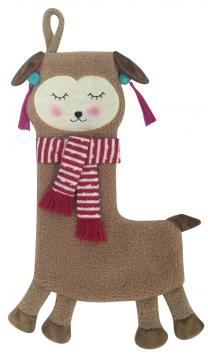 sheep with plush Christmas stocking