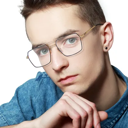 Trending Metal Optical Eyeglasses with Double Bridge - Anti Blue Light Spectacle Frames