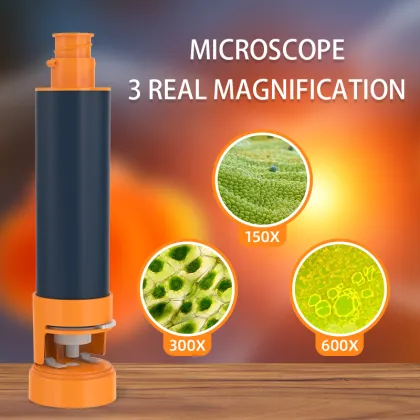 150x-300x-600x Microscope & 12x-24x Telescope Educational Toy for Kids