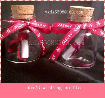 glass wishing bottle with cork cap and ribbon bow