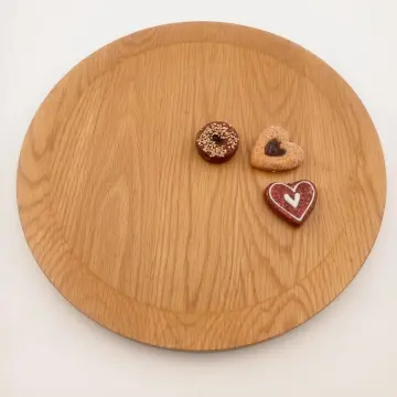 Round wooden food serving tray
