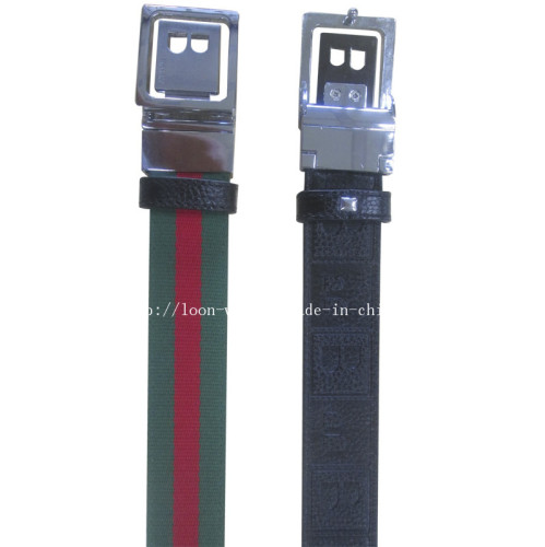 Fashionable Decorated by Red Green Polyester and Leather Men's Belt