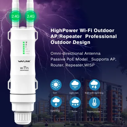 High Power 300Mbps Outdoor Wifi Repeater Wireless WIFI Router/AP/Repeater 2x7dBi 2.4G CPE WISP Detachable Antenna POE Wavlink