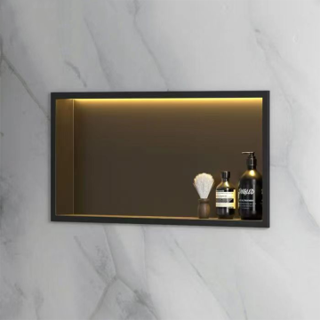Black Recessed Lighted Stainless Steel Bathroom Niche with Triple Shelves