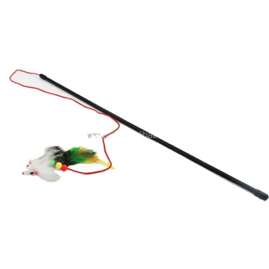 Funny Pet Cat Toy: Mouse-Type Rubber Band with Bell on Wooden Stick
