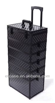 LARGE PROFESSIONAL BLACK ALUMINUM COSMETIC TROLLEY CASE ,MAKEUP CASE