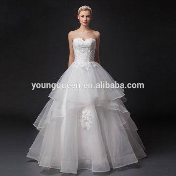 GJ18 wedding dress Strapless A-Line Ball Gown With Appliques and Tulle Overlay
