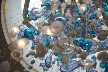 Multicolored modern glass chandelier long drop