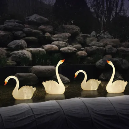 Lifelike Fiberglass LED Swans: High-Quality Marine Animal Sculptures for Amusement Park Decor