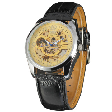winner vintage men mechanical watch with skeleton design