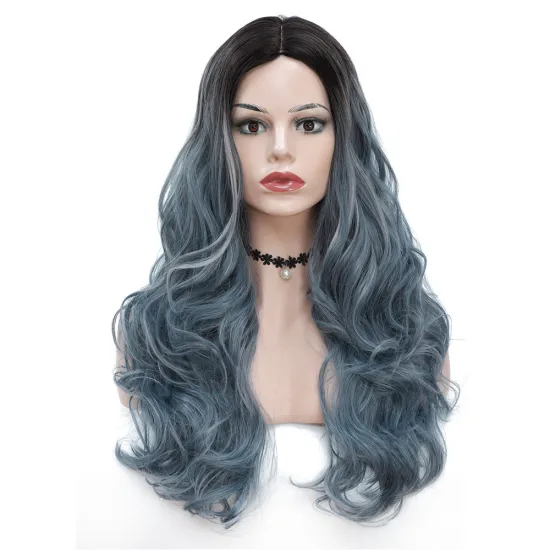 X-TRESS Fashion ombre grey colored Synthetic Hair Wigs Long Curly Machine Made 150% Density Heat Resistant Hair wig for Women