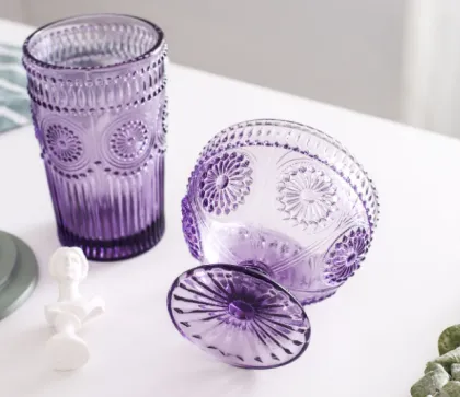 Vintage sunflower Pattern Embossed ice cream glass bowl