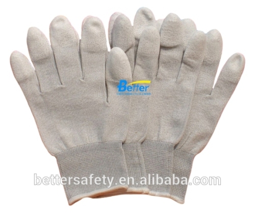 Copper Mixed Carbon Nylon Liner With PU Fingertip Dipped Protective Gloves China Factory