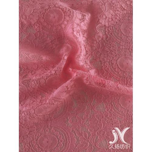 Pink Corded Lace Fabric