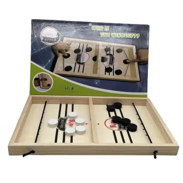 Wooden Sling Shot Puck Game - Fast Paced Family Board Game Toy