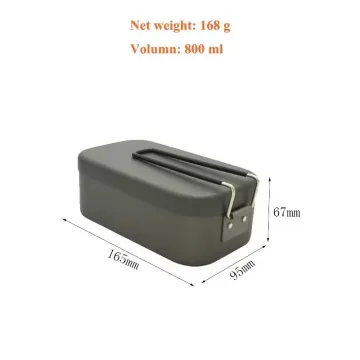 Camping Aluminum Mess Tin Non-Stick Black Coating Lunch Box with Stainless Steel Handle Portable Folding Lunch Box