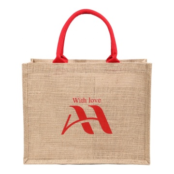 Wholesale Customized Large Natural Beach Hessian Jute Shopping Tote Bag With Logo Printing