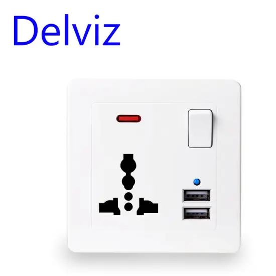 Delviz EU Standard Outlet, 2.1A Dual USB Charger speedy Port, LED indicator Wall Power Socket,13A Universal 3 Hole Socket 86type