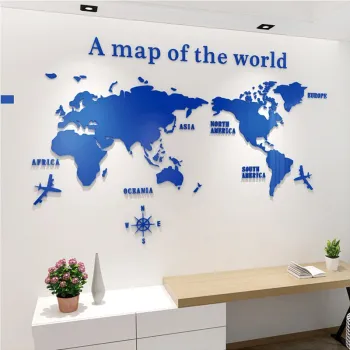 World Map Acrylic 3D Wall Sticker for Office Decoration